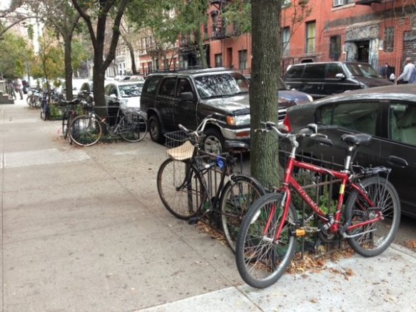 metal tree bed fences make for good bike parking